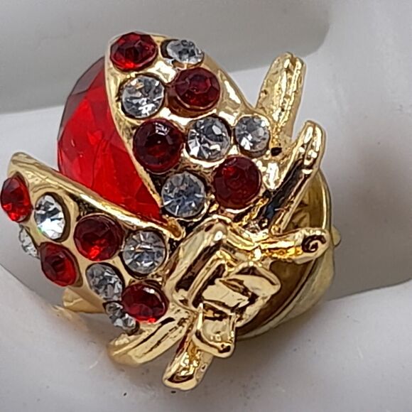 Vintage Lady Bug Brooch Pin Gold Tone Red Glass Cabochon Rhinestones - Picture 4 of 7